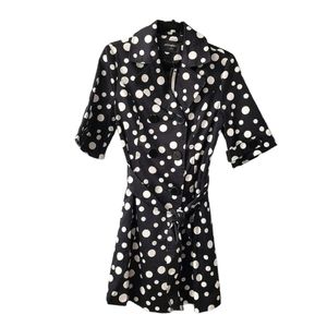 Stylish Polka Dot Trench Coat  Double Breasted Half Sleeve Mid Length Sz M